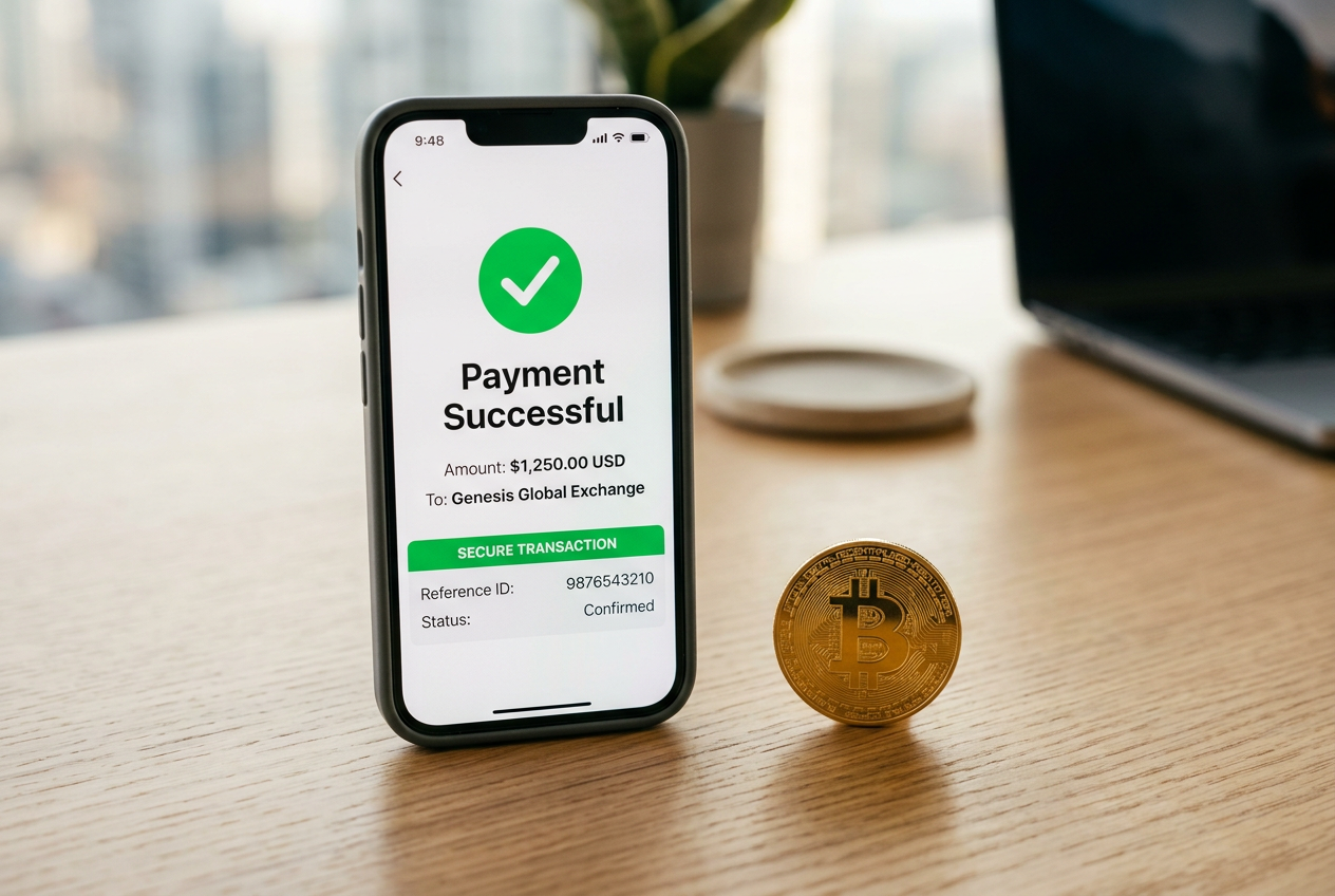 A smartphone showing a successful secure payment confirmation.